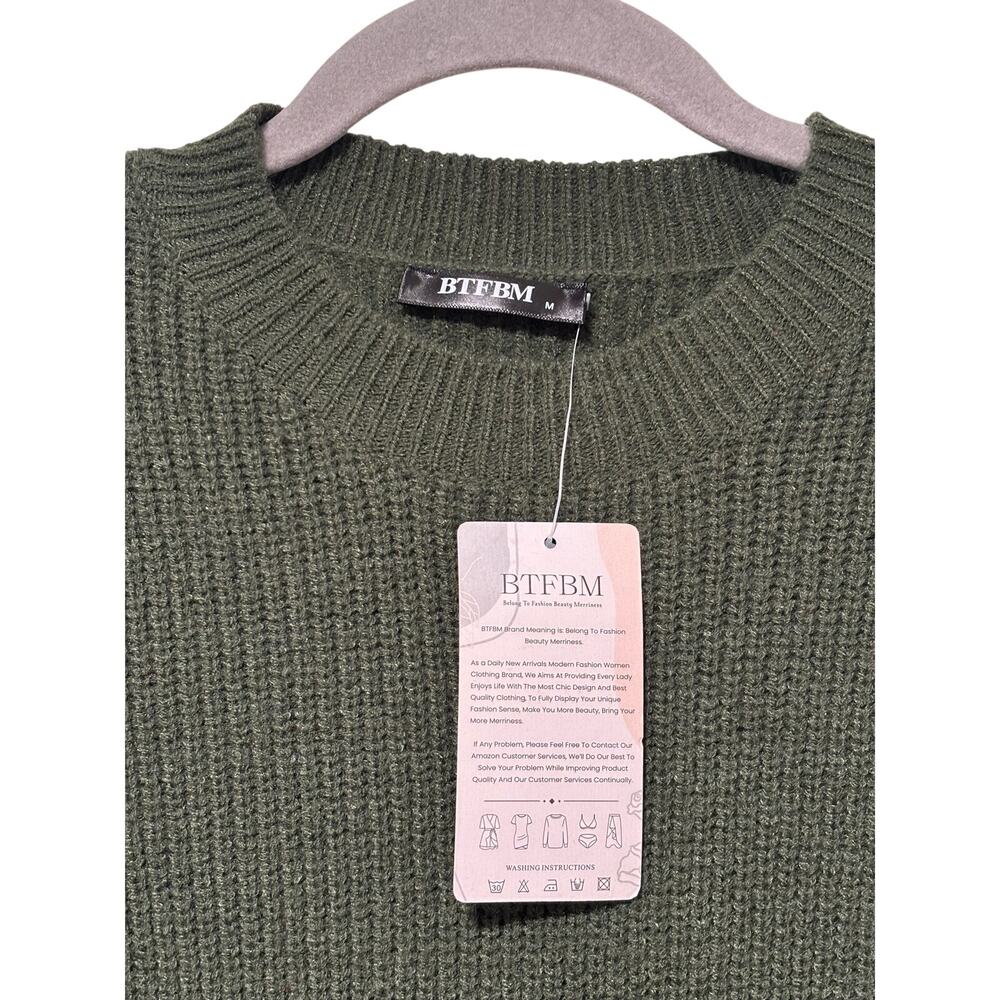 BTFBM Women’s Knit Sweater Dress Olive Green Long Sleeve Crew Neck Size M NWT - Picture 4 of 9